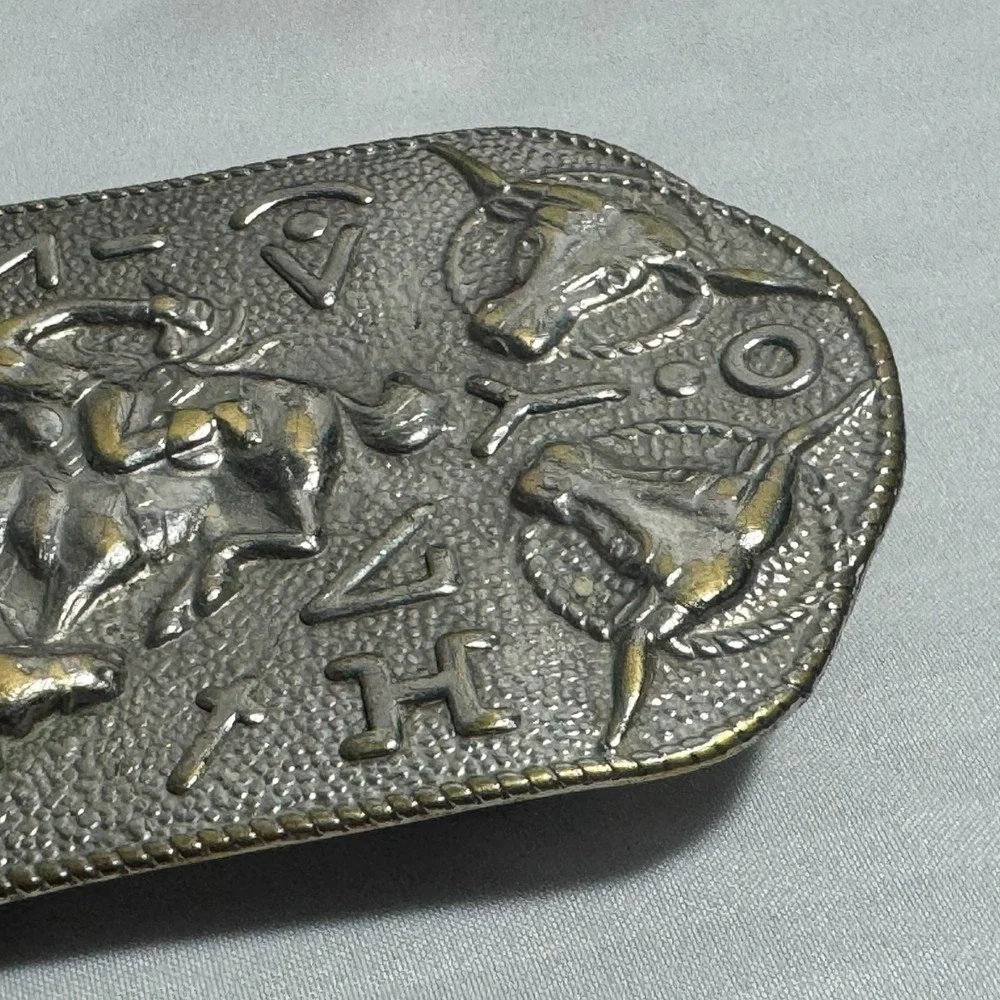 Cowboy Bronco Longhorn Steer Branding Old Style Back Vintage Antique Belt Buckle